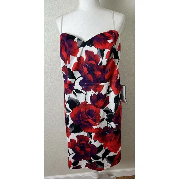 B.Darlin Junior's Sheath Dress Red Multi Plus Size 20X Strapless Floral-Print - Picture 5 of 10